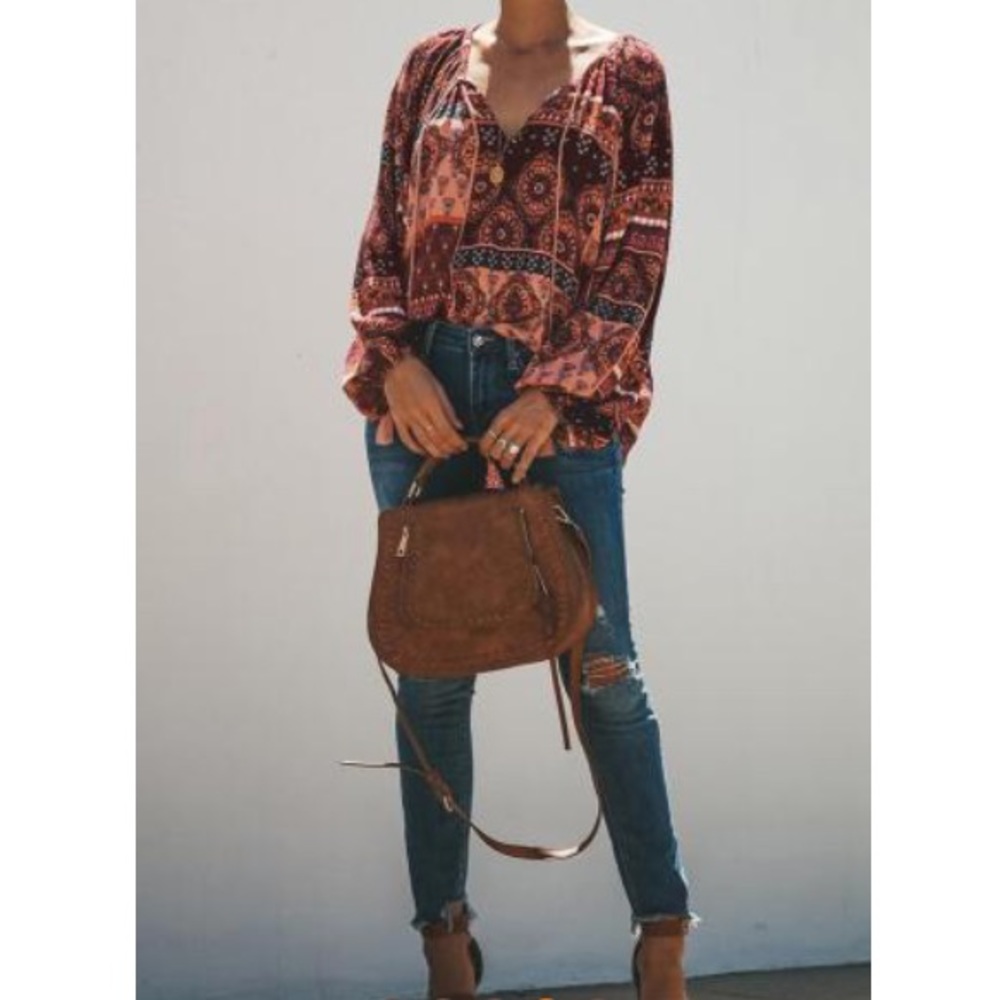 Sz L ♠️Elyse Boho Patchwork Top New